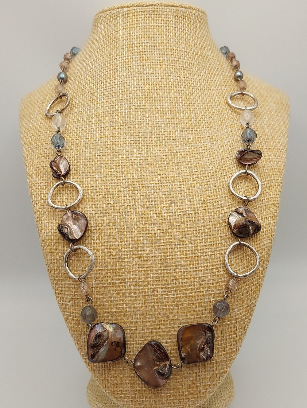 Lia Sophia Blister & Peacock Pearl Brown MOP Shell Silvertone Necklace